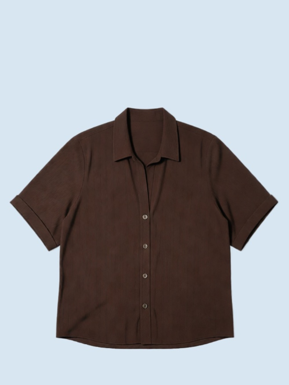 Jules & Leopold Chocolate Brown Short-Sleeve Button Front cropped Shirt